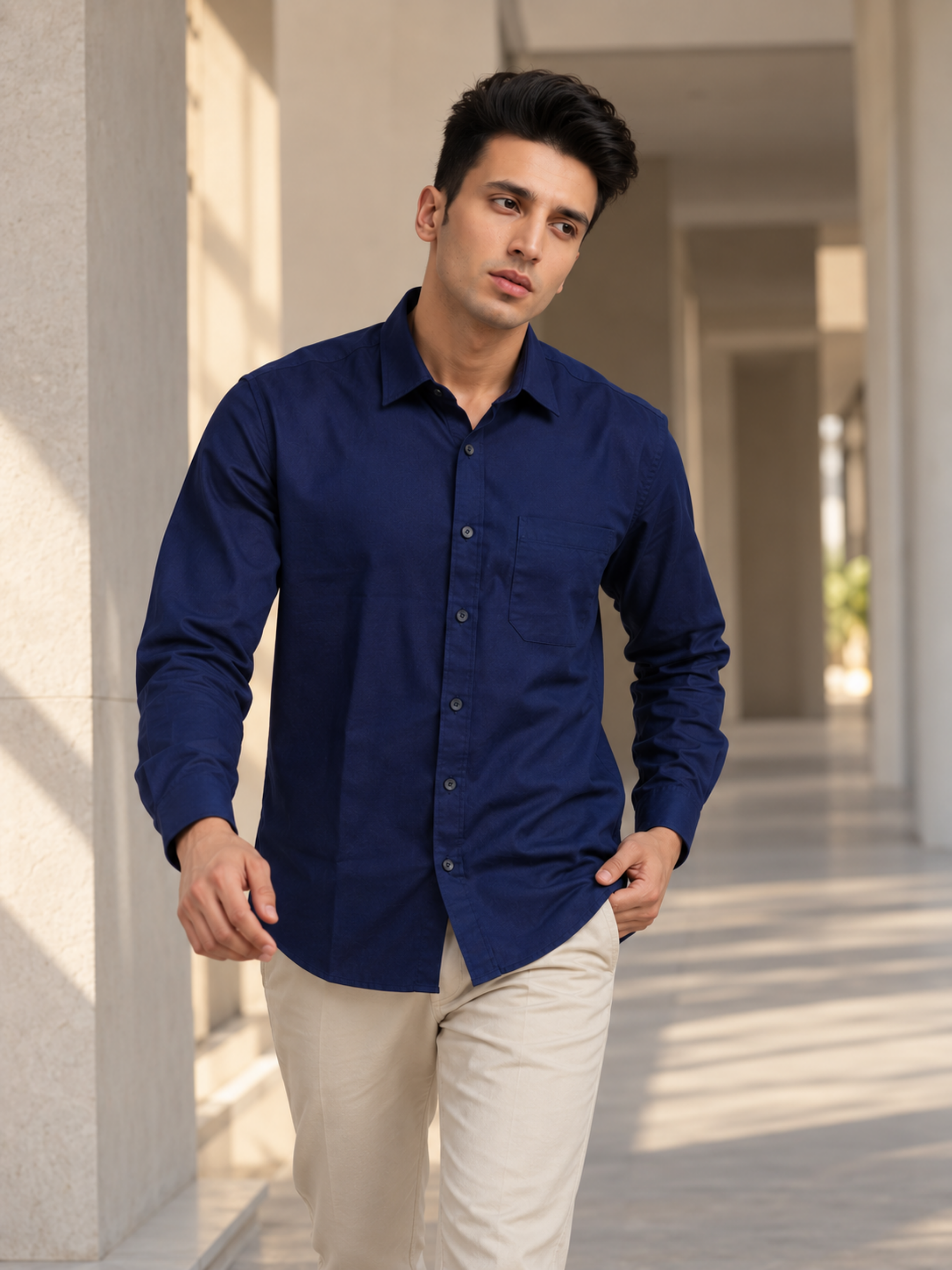 Midnight Navy Cotton Linen Shirt