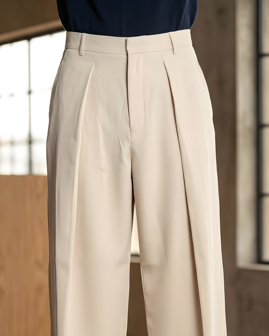 Korean-Style Loose Fit Pleated Beige Colour Pant