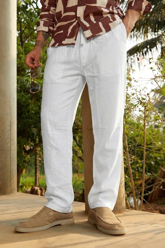 White Linen Cotton Relaxed Fit Pants – Premium Summer Essential