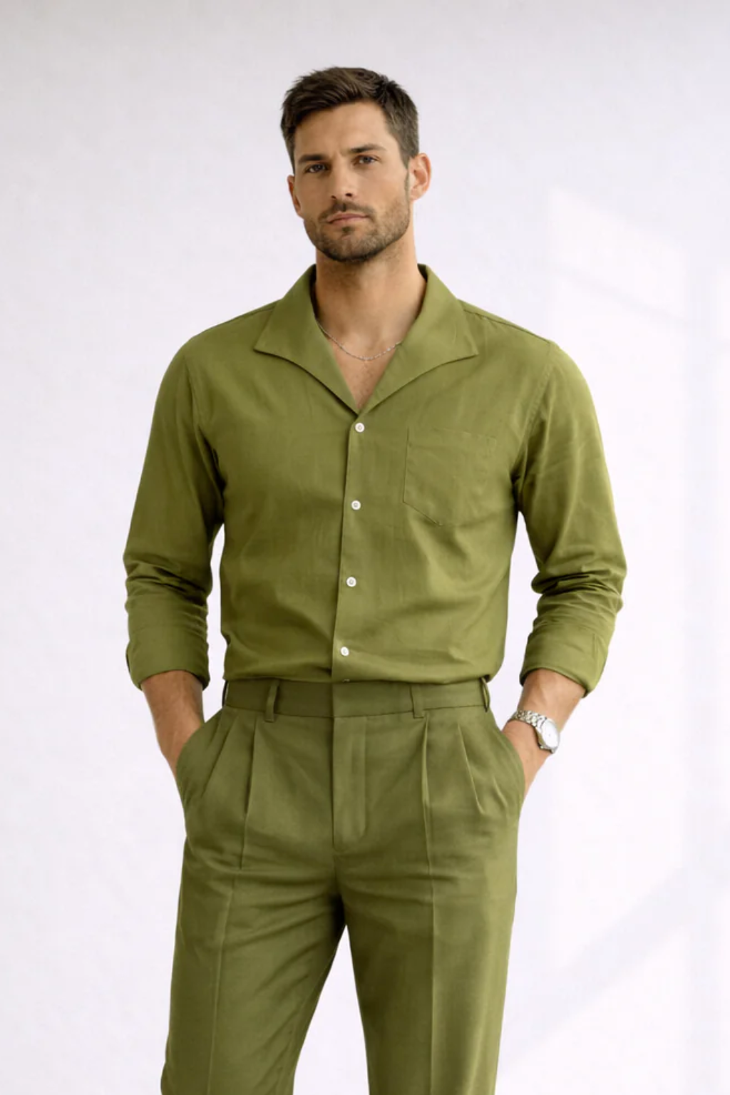 Men’s Summer Olive Linen Designer Shirt – Premium Summer Essential