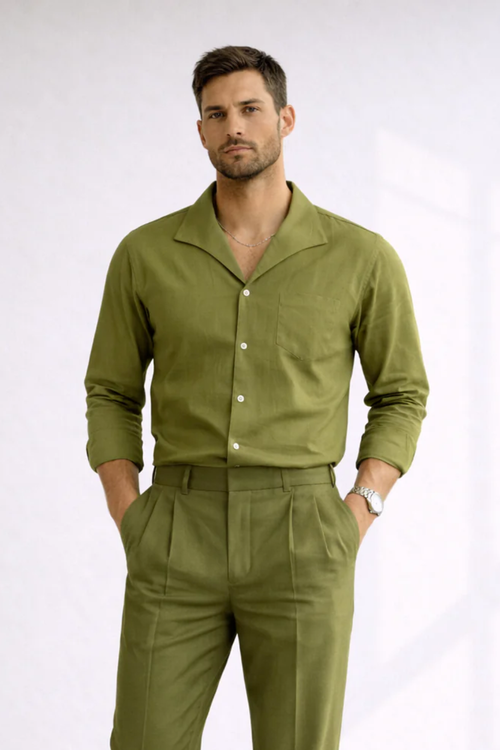 Men’s Summer Olive Linen Designer Shirt – Premium Summer Essential