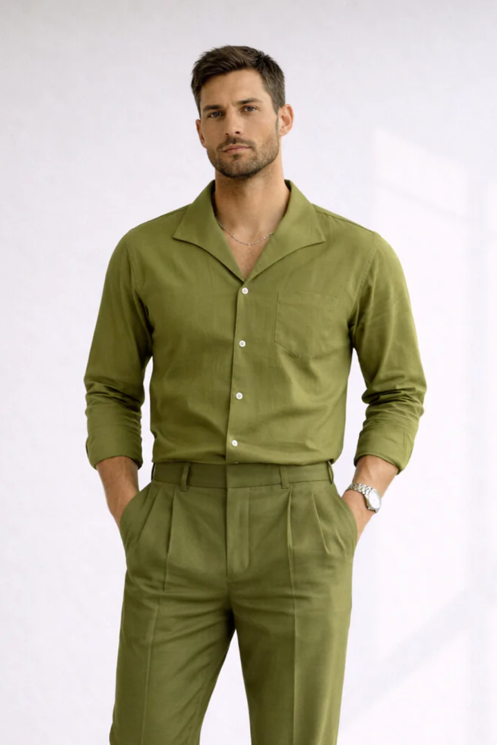 Men’s Summer Olive Linen Designer Shirt – Premium Summer Essential