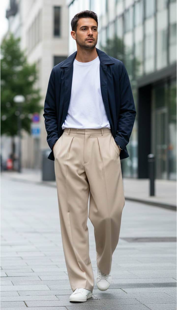 Men’s Beige Gorkha Pants – 100% Cotton, Relaxed Wide Fit Bottom Wear