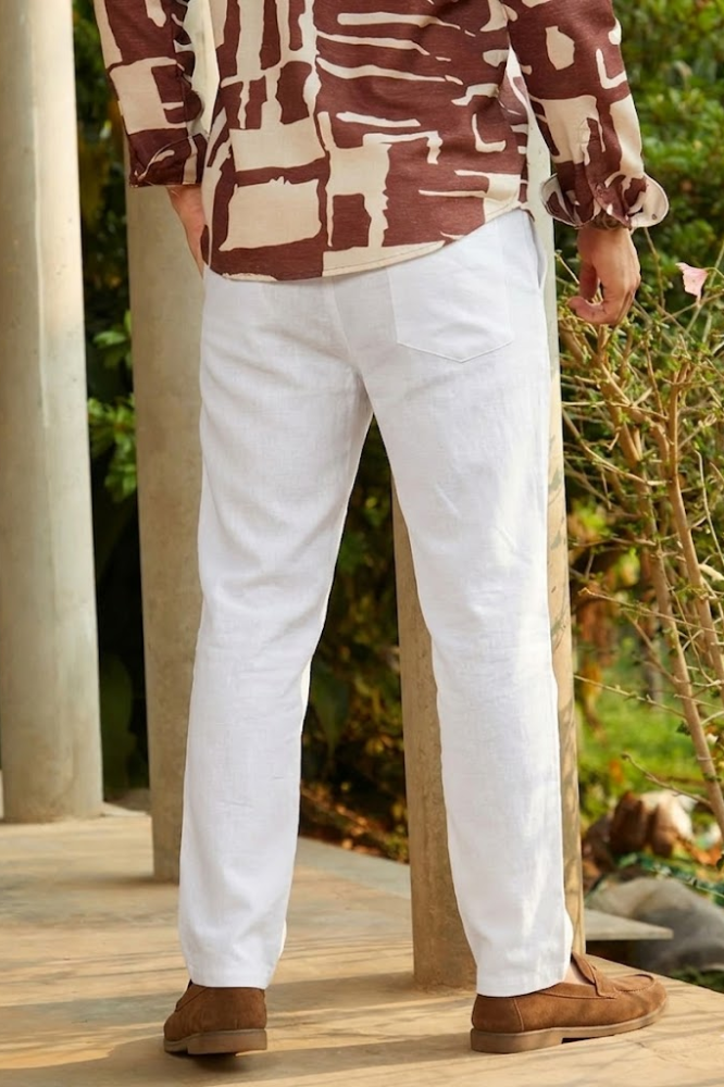 White Linen Cotton Relaxed Fit Pants – Premium Summer Essential