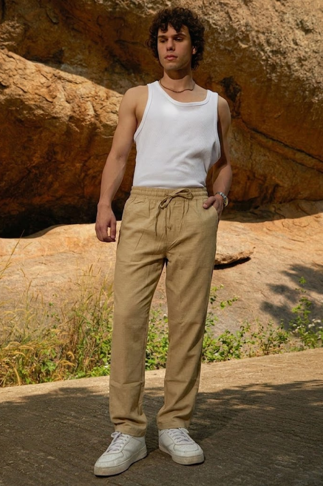Sand Beige Linen Cotton Relaxed Fit Pants – Premium Summer Essential