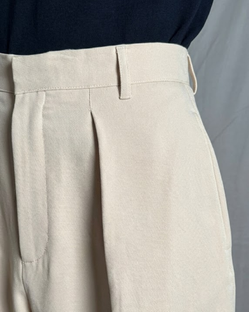 Korean-Style Loose Fit Pleated Beige Colour Pant