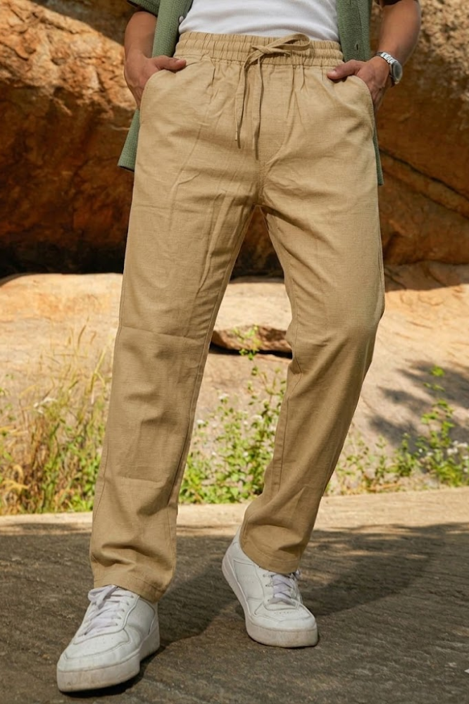 Sand Beige Linen Cotton Relaxed Fit Pants – Premium Summer Essential