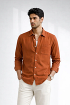 Men’s Rust Double Gauze Cotton Shirt – Soft Premium Casual Essential