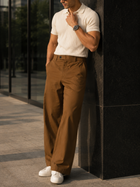 Men’s Brown Poplin Cotton Wide-Leg Trousers