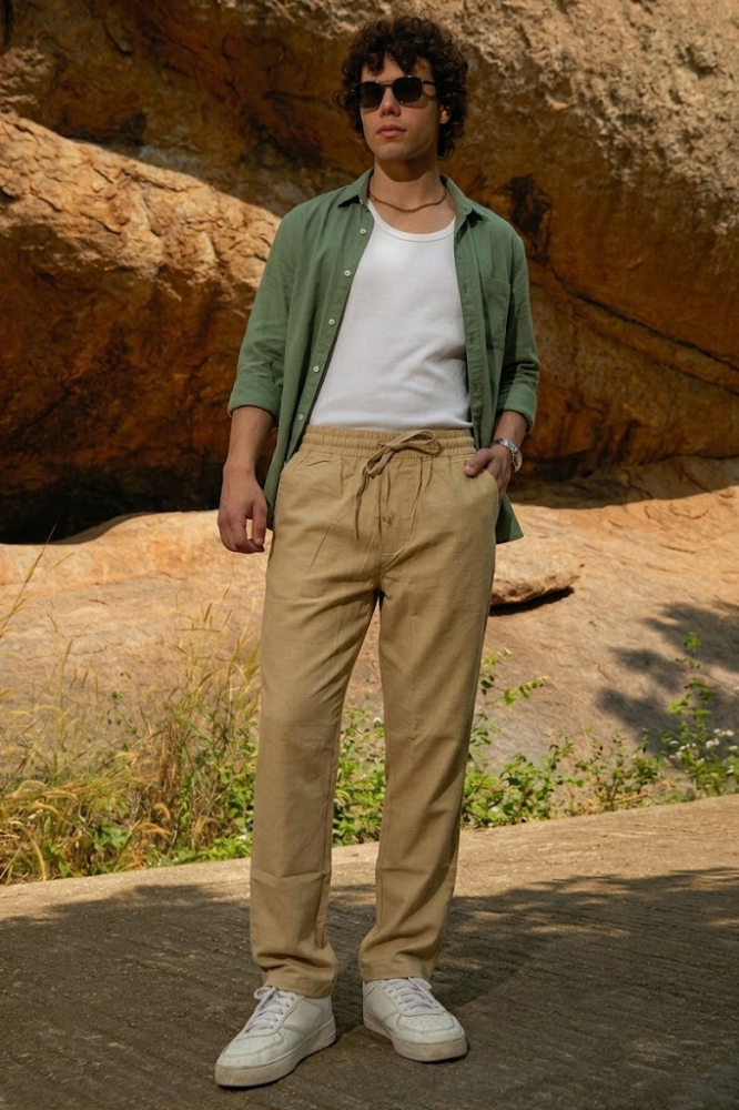 Sand Beige Linen Cotton Relaxed Fit Pants – Premium Summer Essential