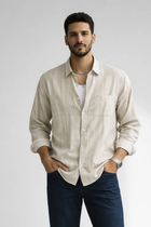 Men’s Beige Striped Cotton Viscose Shirt – Premium Smart Casual Essential