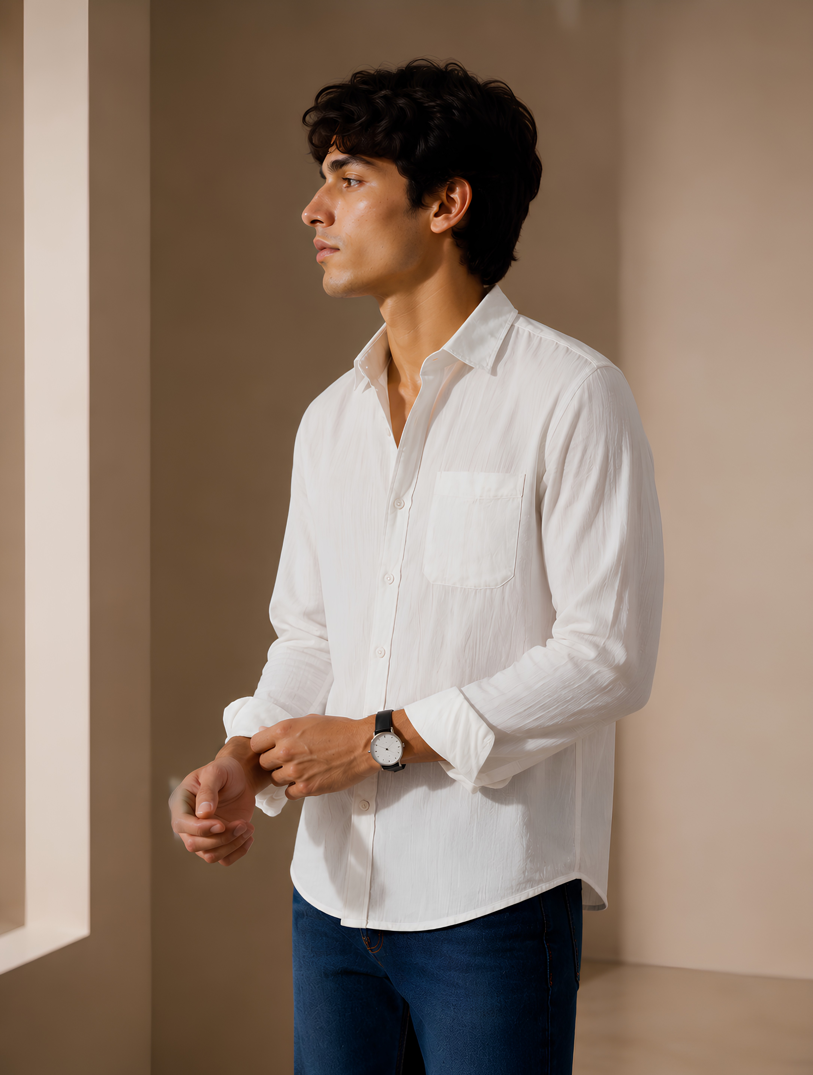 Men’s White Double Gauze Cotton Shirt