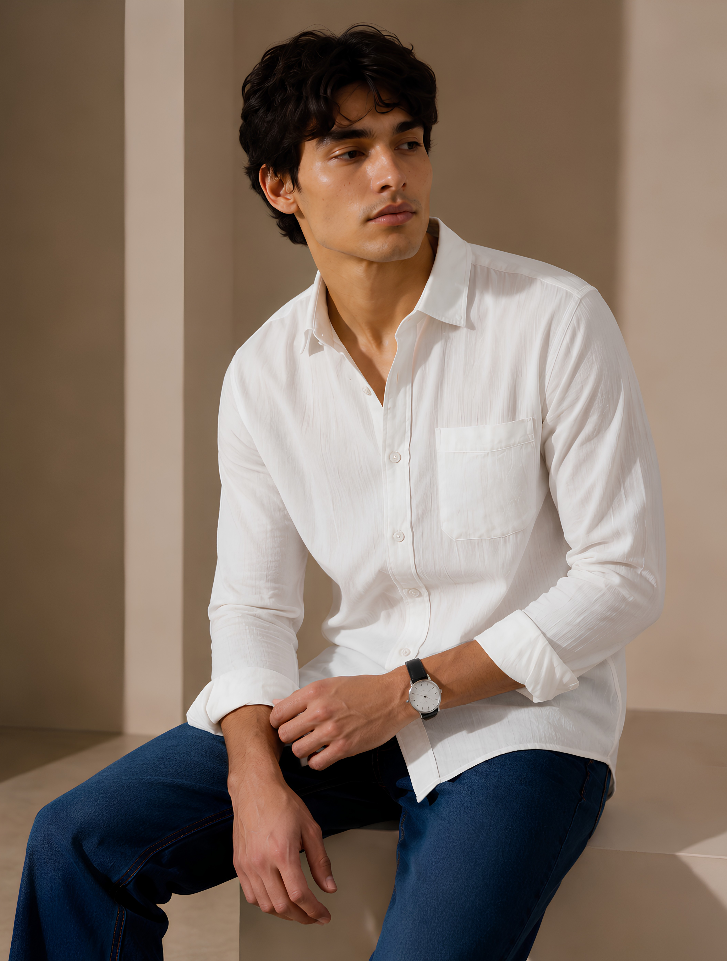 Men’s White Double Gauze Cotton Shirt