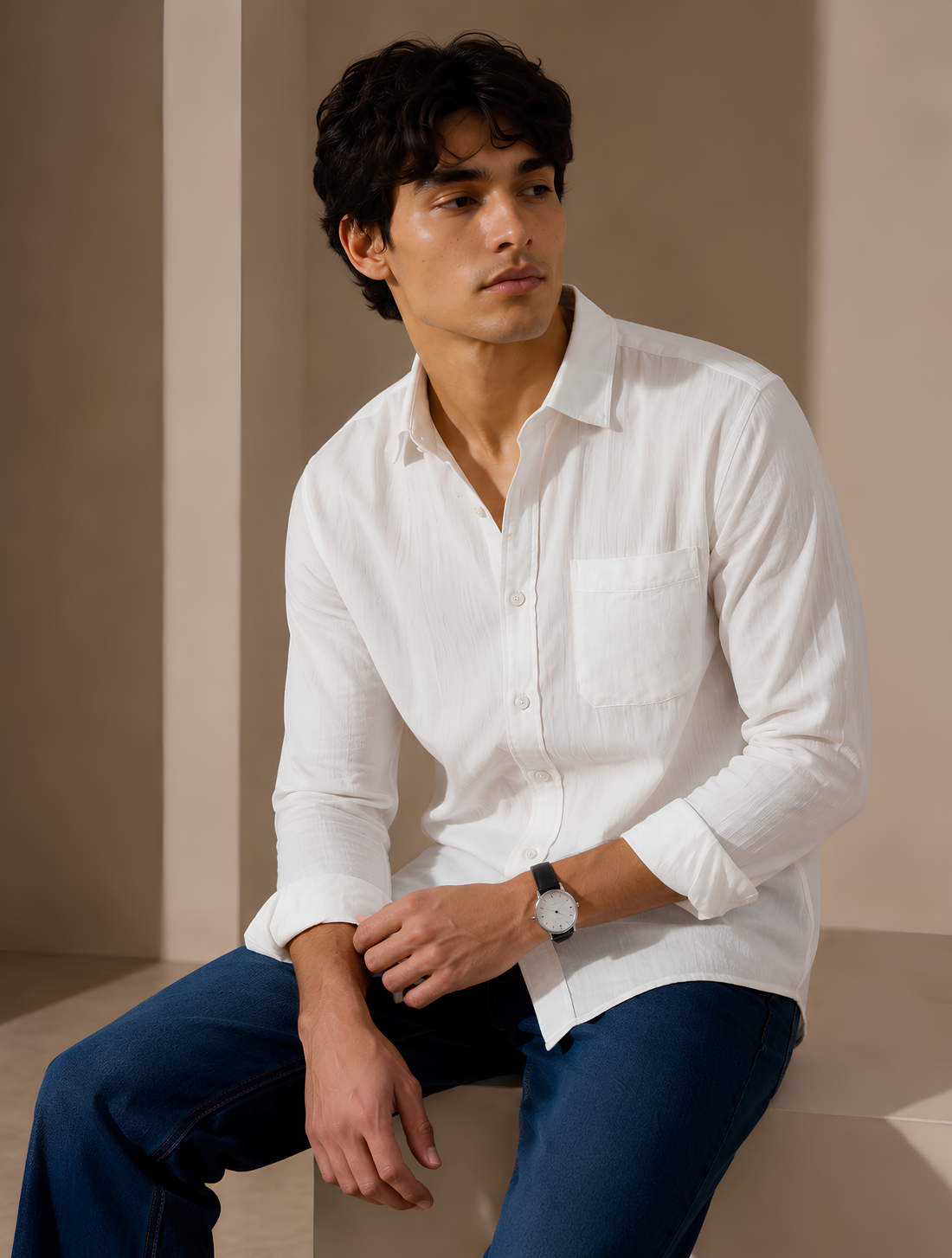 Men’s White Double Gauze Cotton Shirt