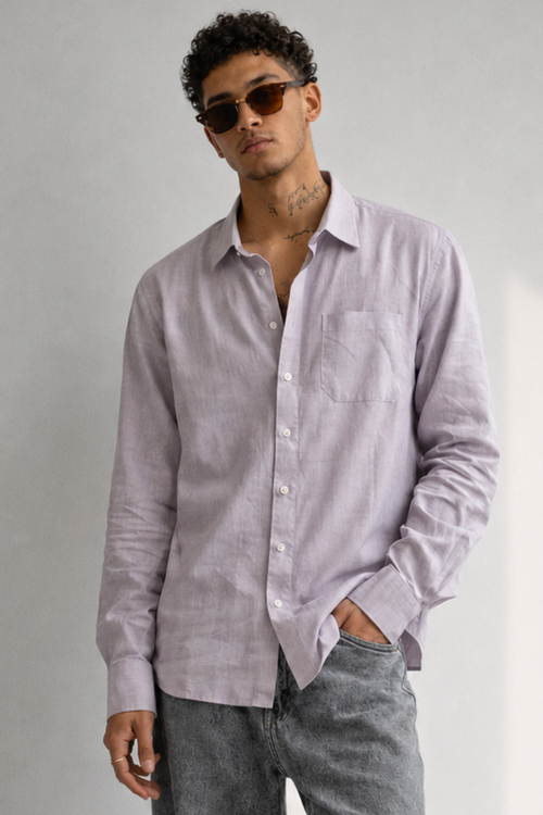 Men’s Soft Lavender Linen Blend Shirt – Premium Smart Casual Essential