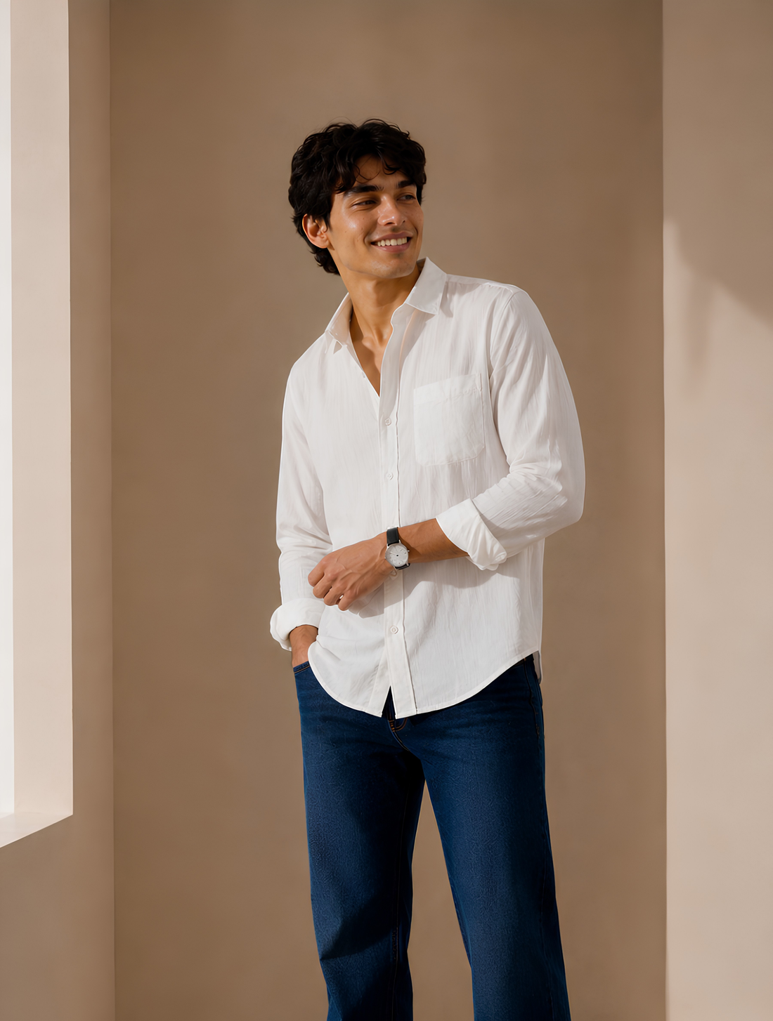 Men’s White Double Gauze Cotton Shirt