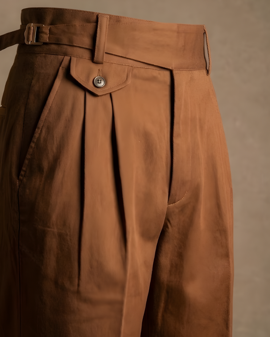 Brown Gorkha Pants – 100% Cotton Straight Fit with Adjustable Side Buckle