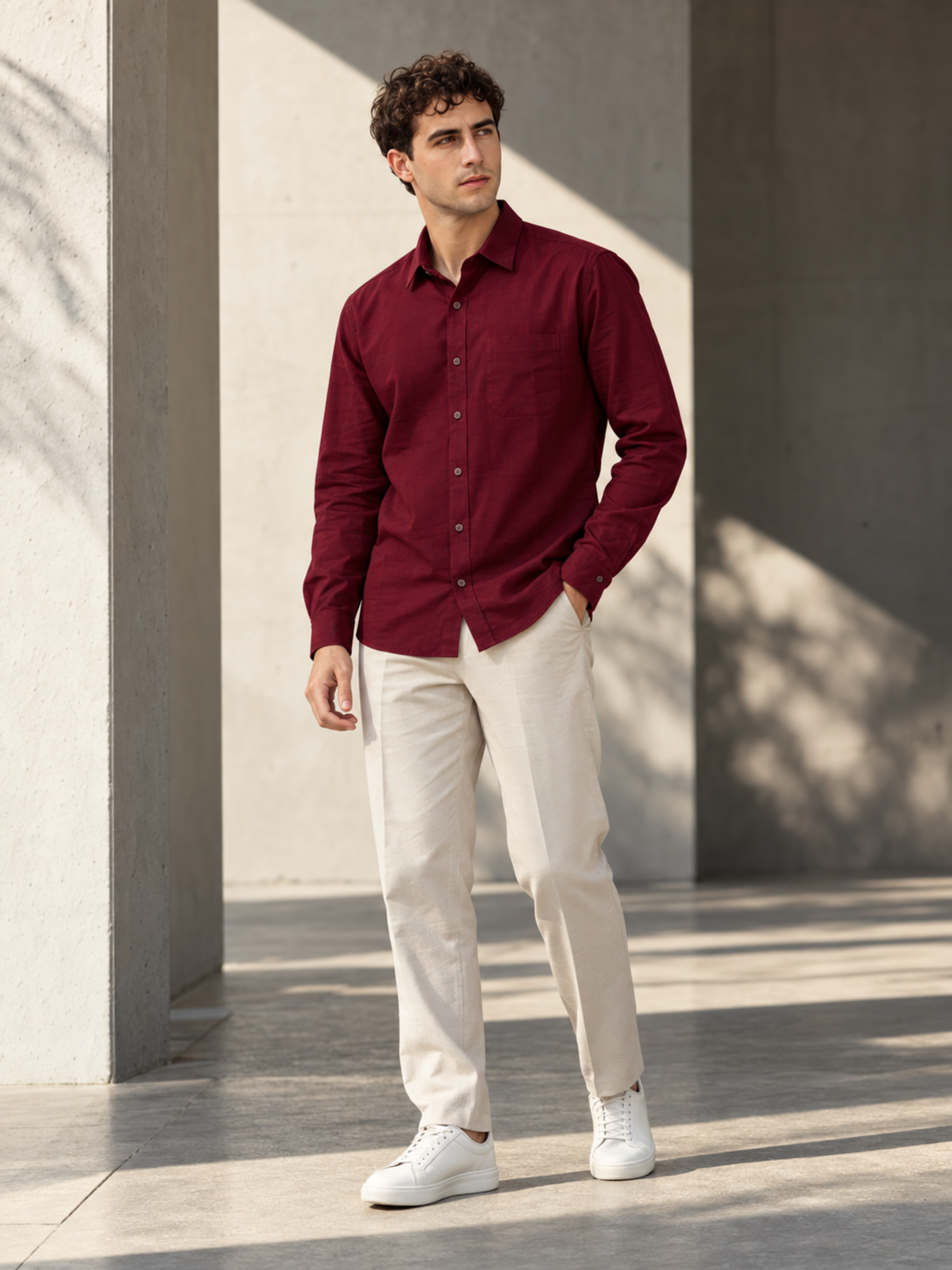 Maroon Cotton Linen Shirt