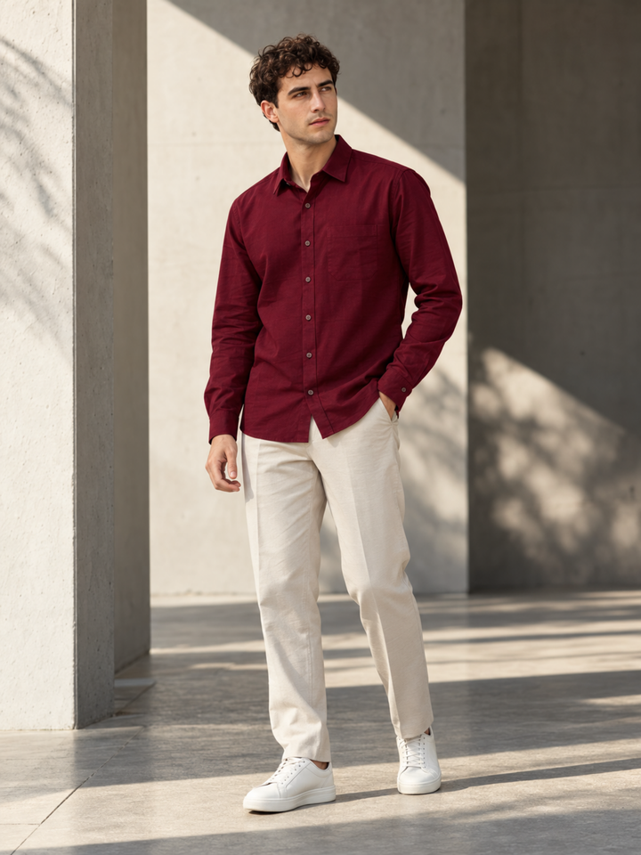 Maroon Cotton Linen Shirt