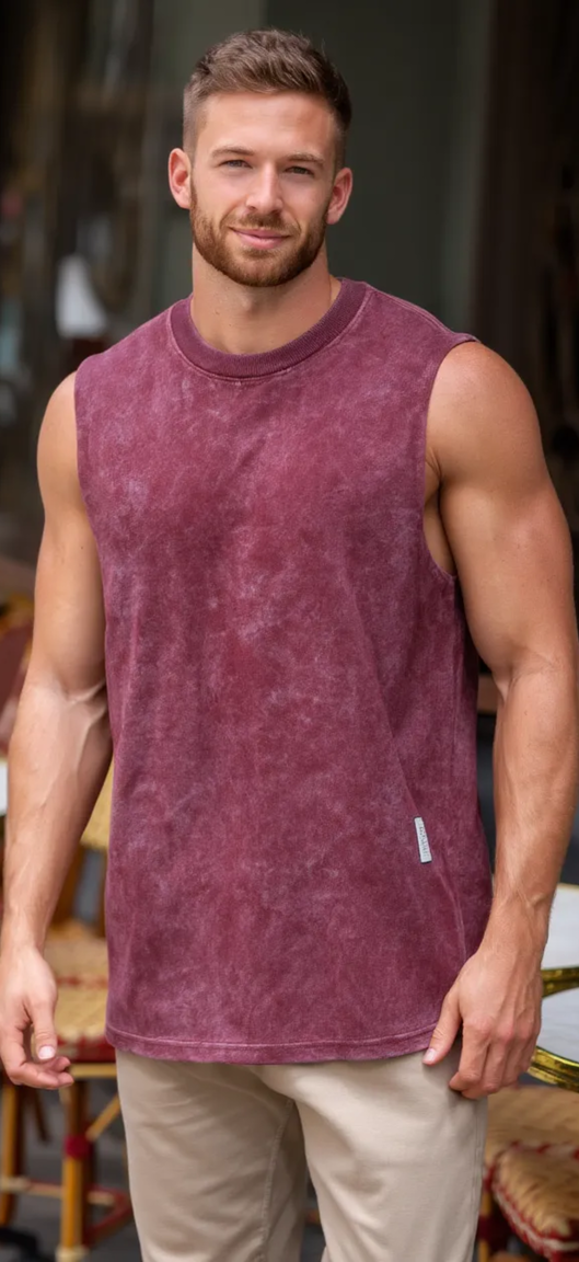 Burgundy Acid Wash Sleeveless Tank