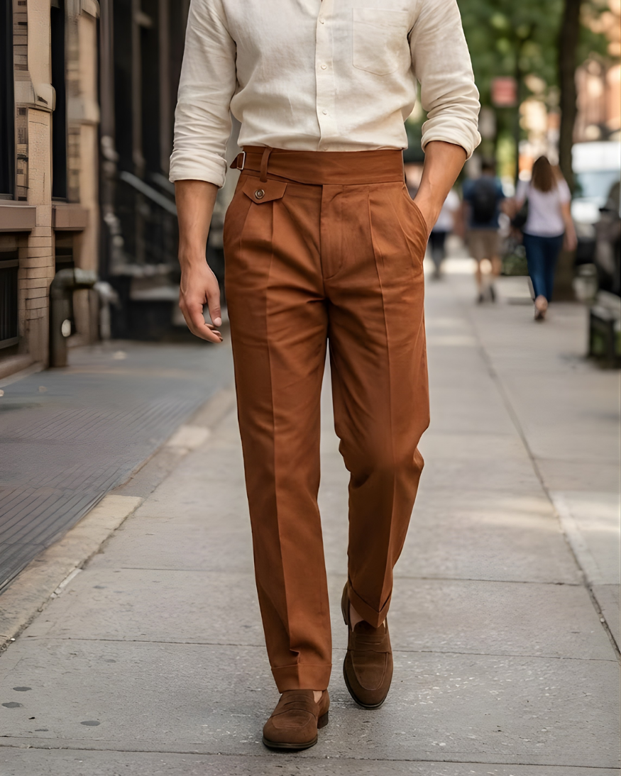 Brown Gorkha Pants – 100% Cotton Straight Fit with Adjustable Side Buckle