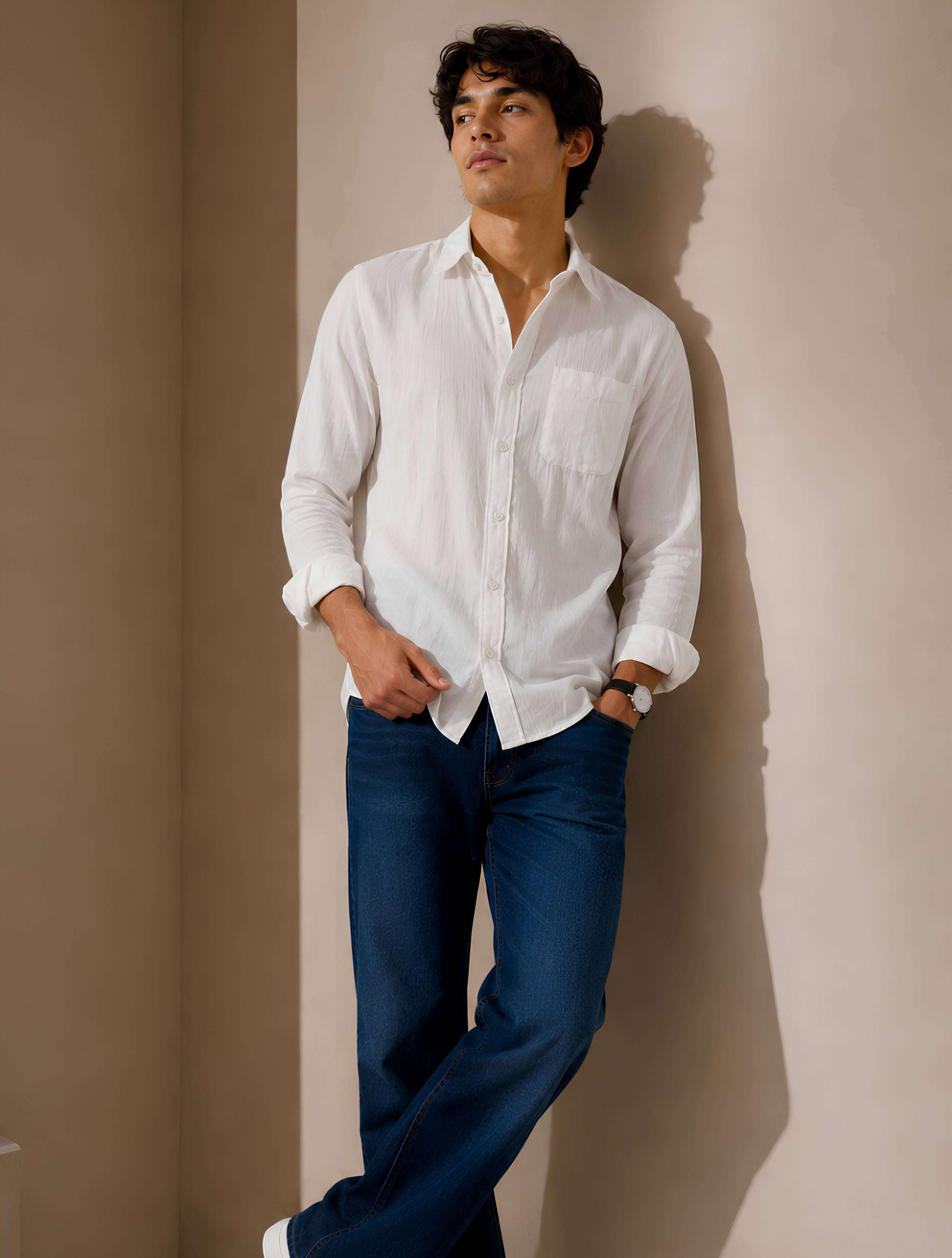 Men’s White Double Gauze Cotton Shirt