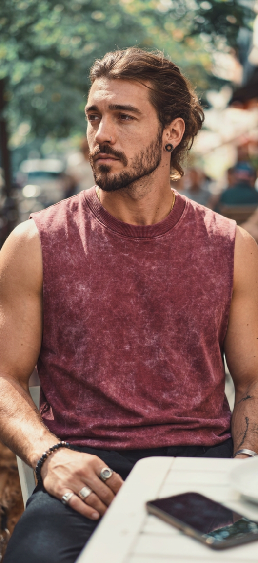 Burgundy Acid Wash Sleeveless Tank