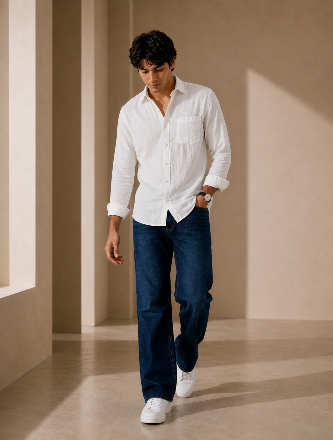Men’s White Double Gauze Cotton Shirt
