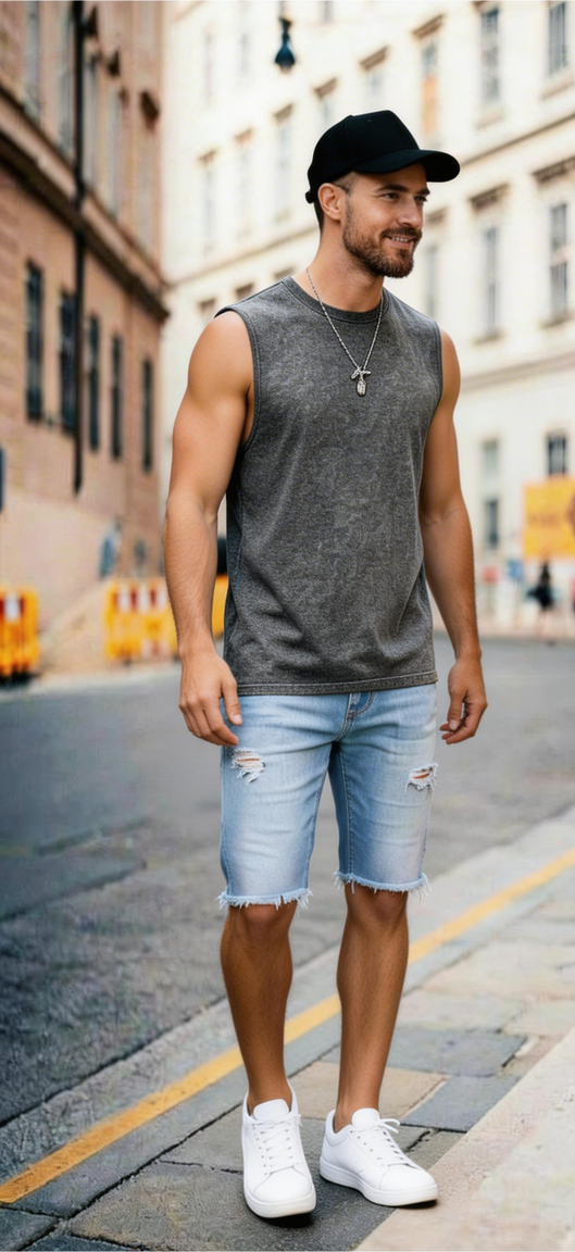 Grey Acid Wash Oversized Tank Top