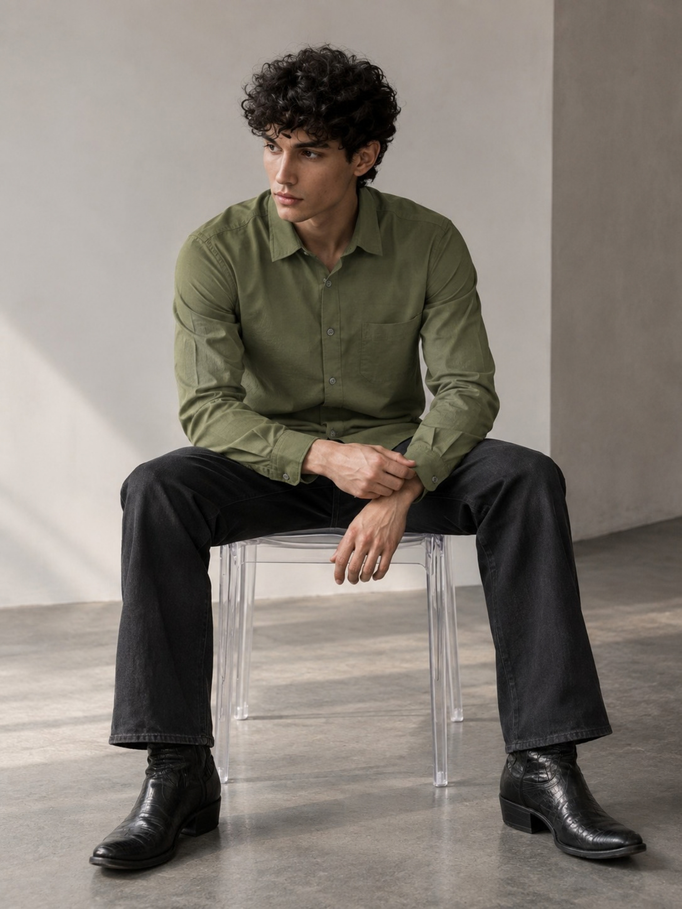 Olive Green Cotton Linen Shirt