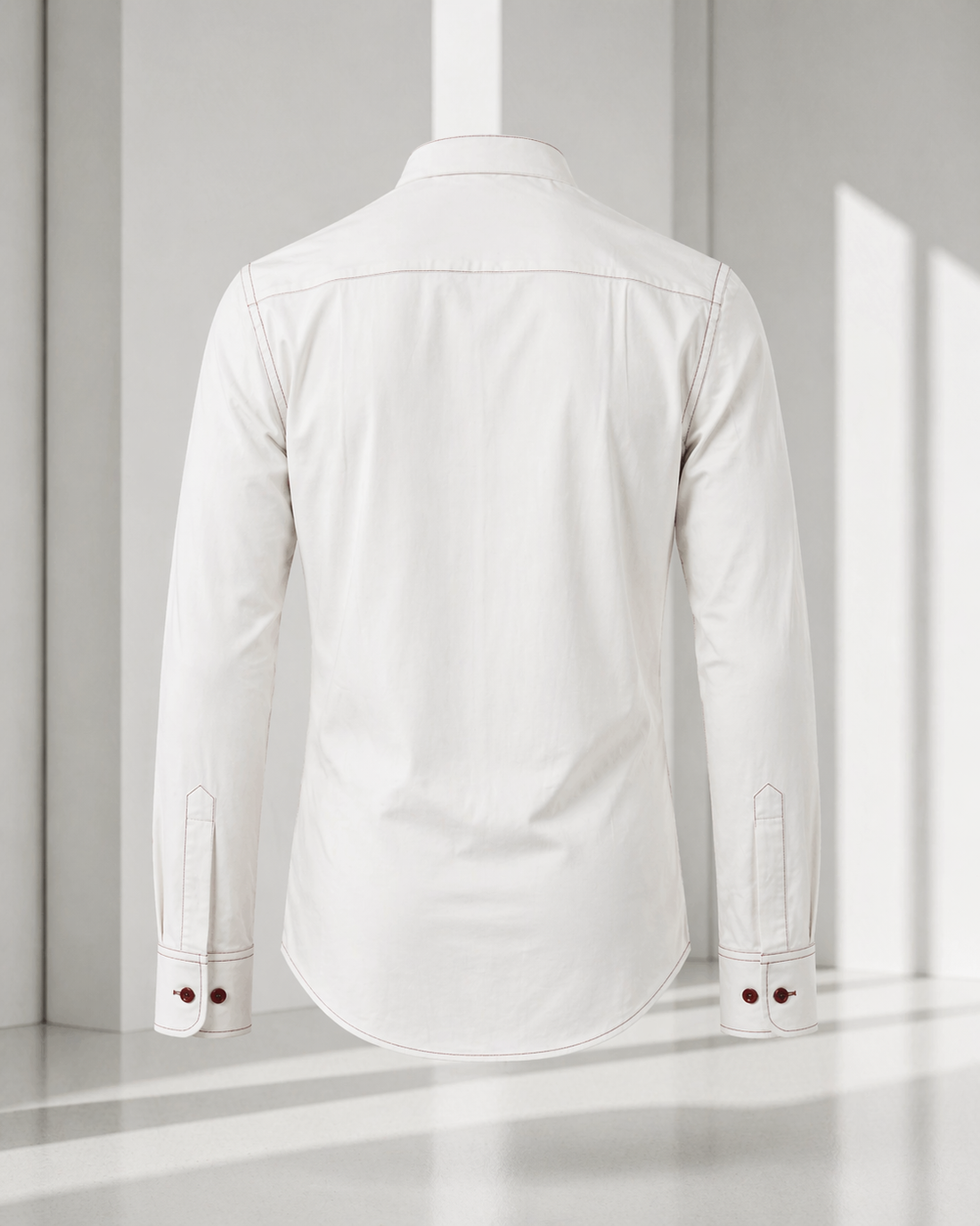 Men’s White Cotton Lycra Mandarin Collar Shirt – Premium Stretch Fit Essential