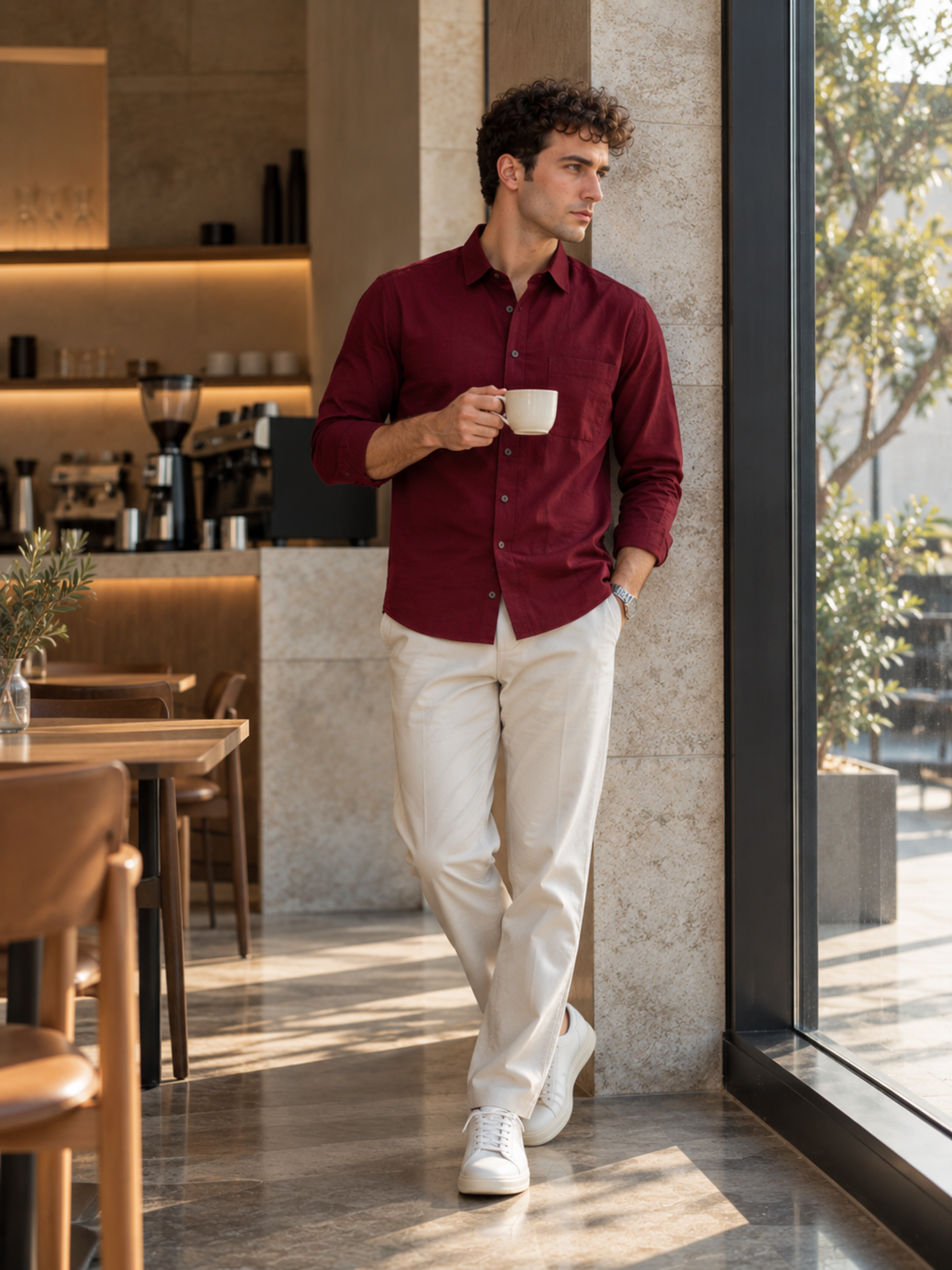 Maroon Cotton Linen Shirt