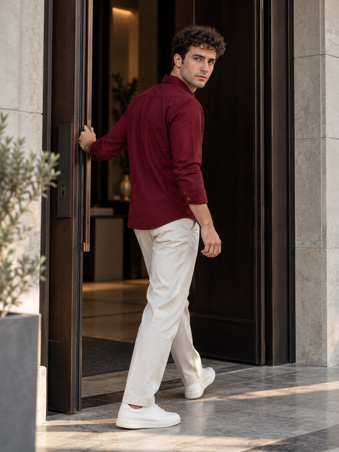 Maroon Cotton Linen Shirt
