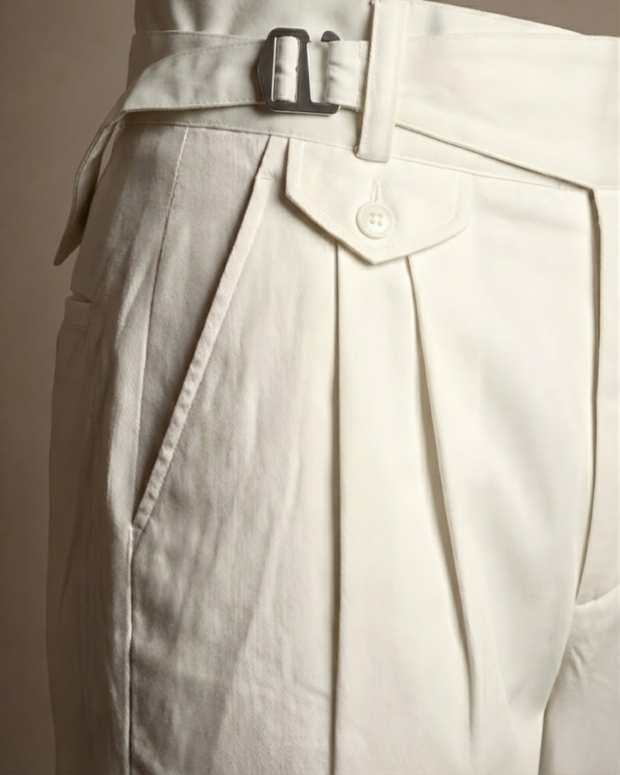 White Gorkha Pants – 100% Cotton Straight Fit with Adjustable Side Buckle