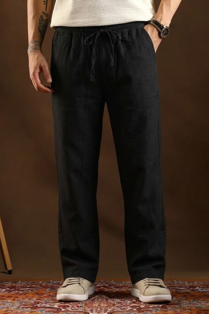 Black Linen Cotton Relaxed Fit Pants – Premium Summer Essential