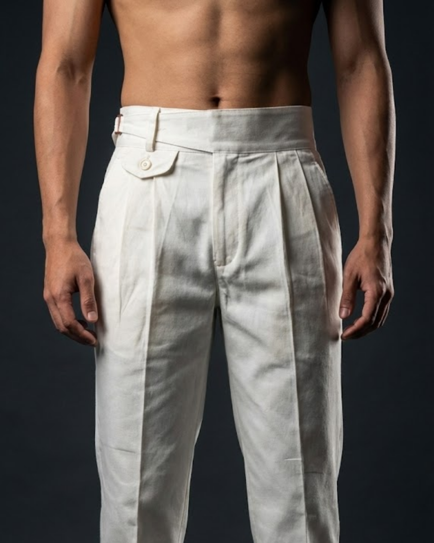 White Gorkha Pants – 100% Cotton Straight Fit with Adjustable Side Buckle