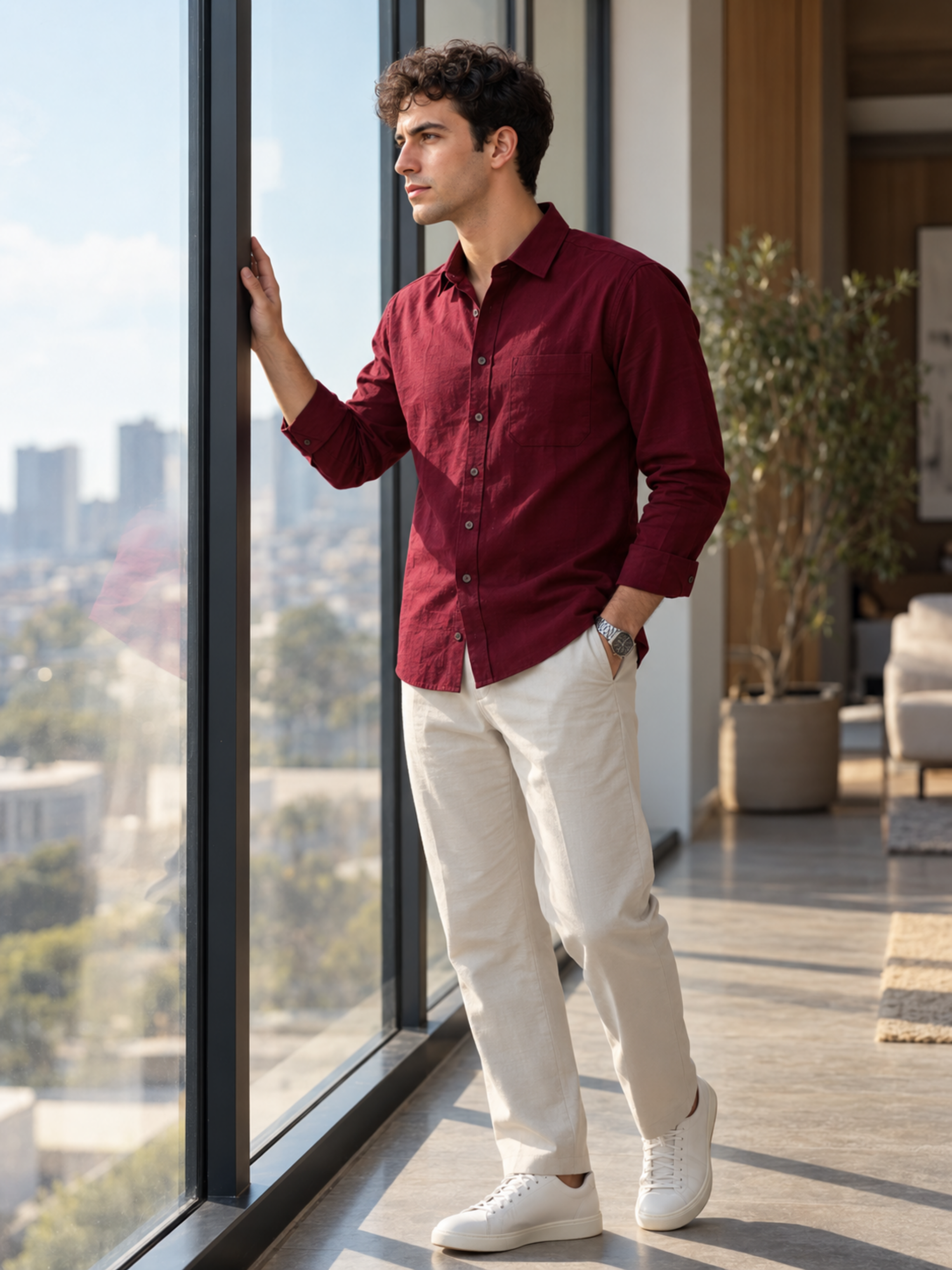 Maroon Cotton Linen Shirt