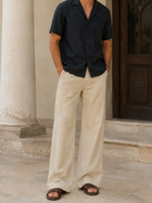 Men's Off-White Linen Blend Wide Leg Trousers