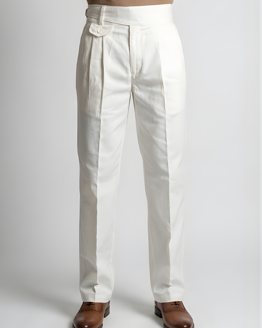 White Gorkha Pants – 100% Cotton Straight Fit with Adjustable Side Buckle