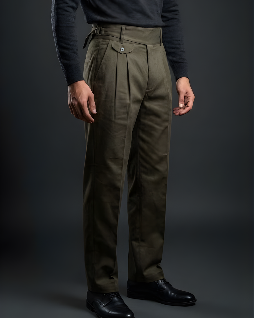 Olive Green Gorkha Pants – 100% Cotton Straight Fit with Adjustable Side Buckle