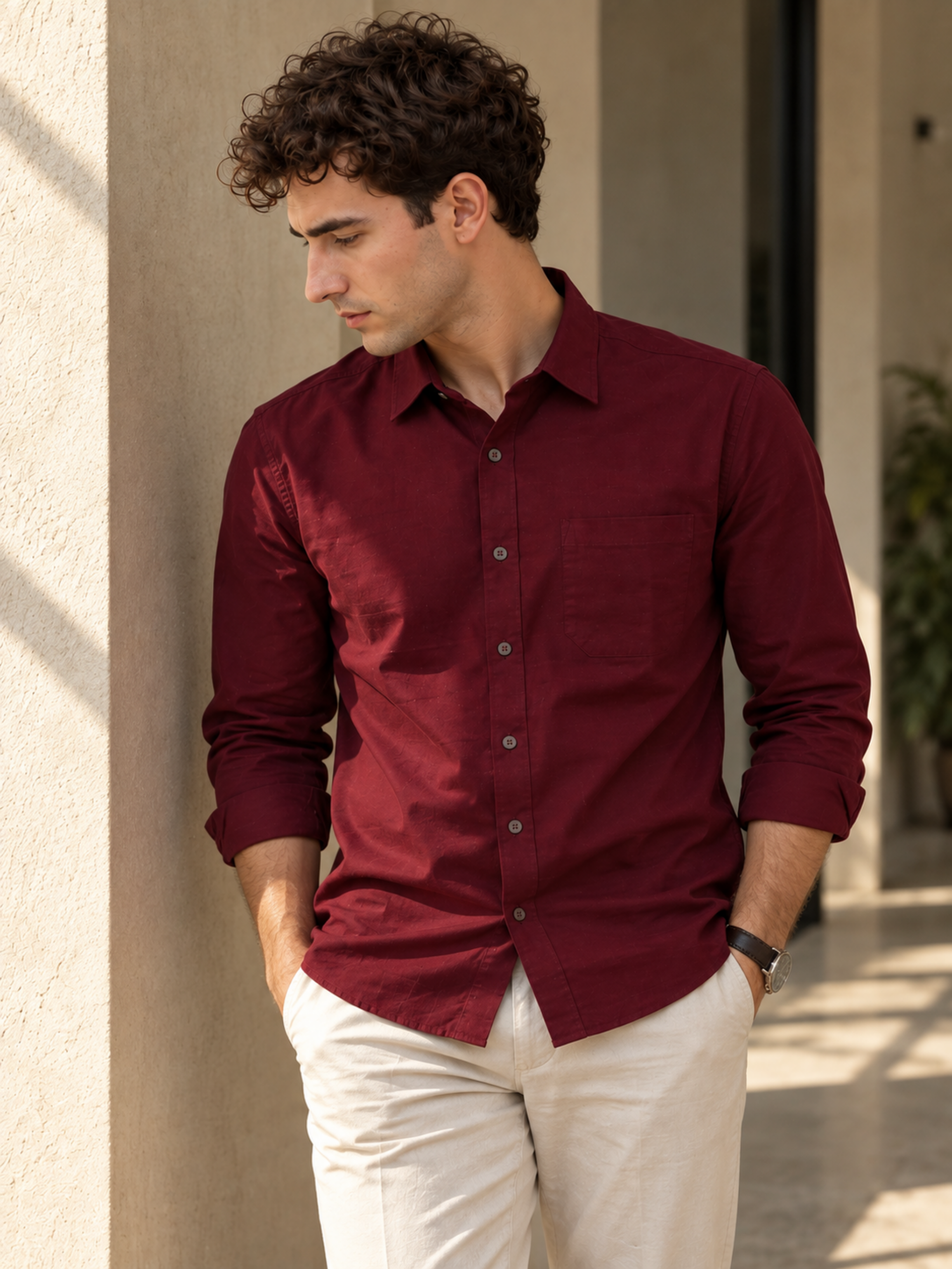 Maroon Cotton Linen Shirt