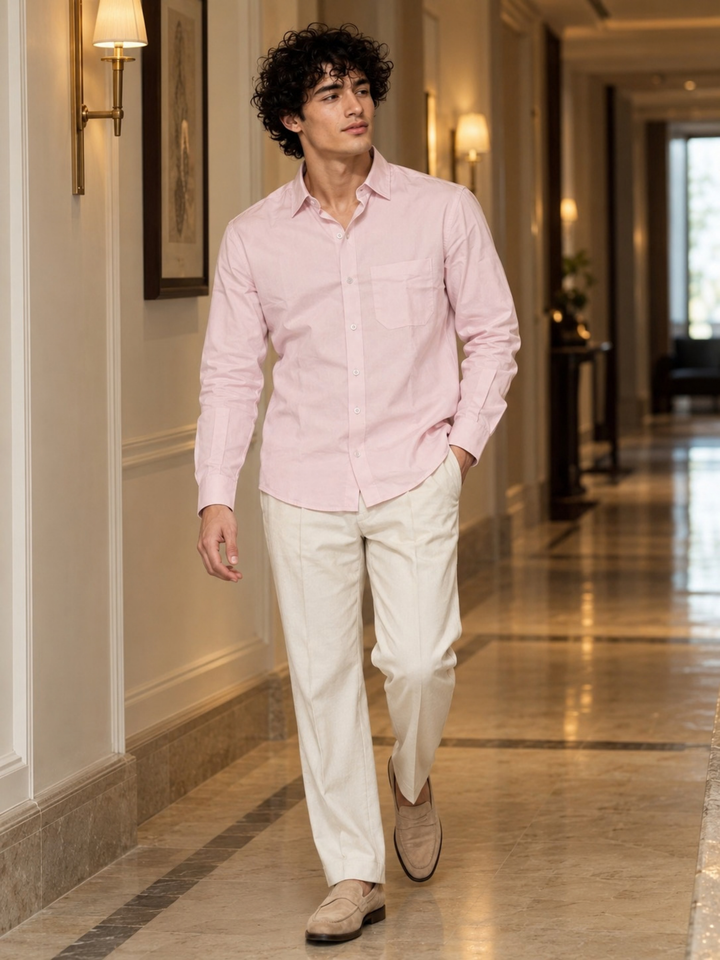 Soft Pink Cotton Linen Shirt
