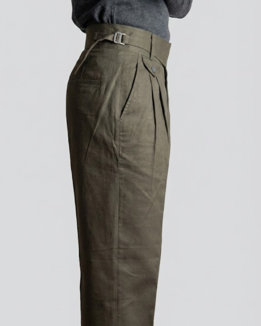 Olive Green Gorkha Pants – 100% Cotton Straight Fit with Adjustable Side Buckle