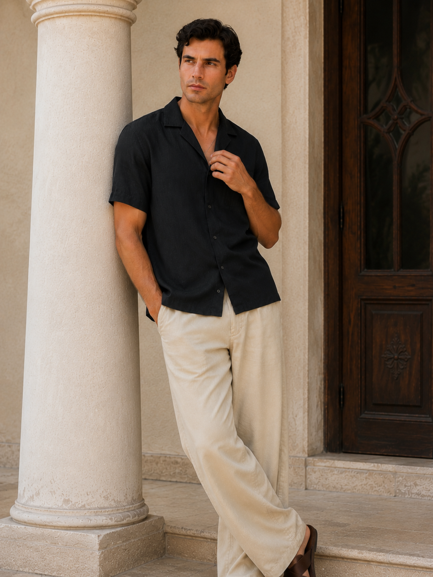 Men's Off-White Linen Blend Wide Leg Trousers