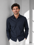 Men’s Navy Blue Linen Blend Plain Shirt– Premium Smart Casual Wear