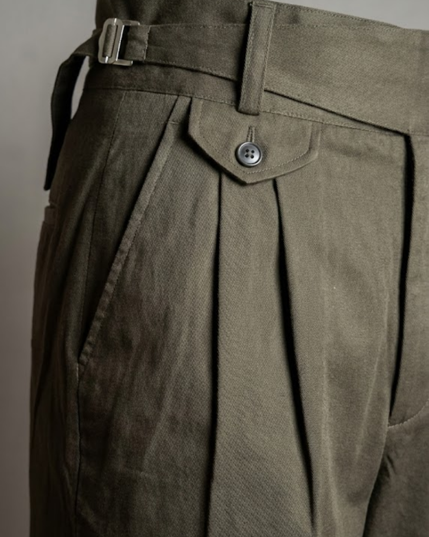 Olive Green Gorkha Pants – 100% Cotton Straight Fit with Adjustable Side Buckle