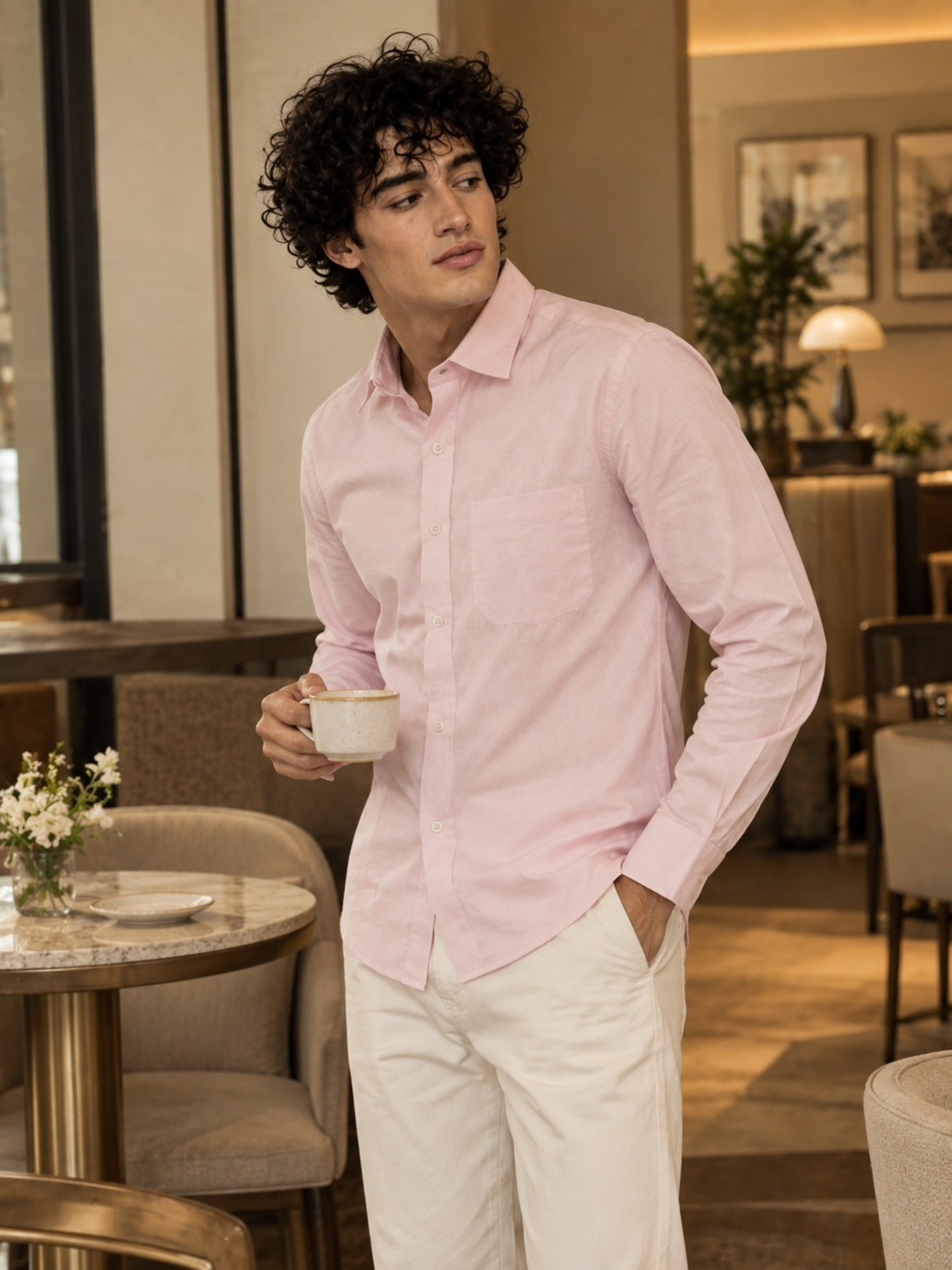 Soft Pink Cotton Linen Shirt