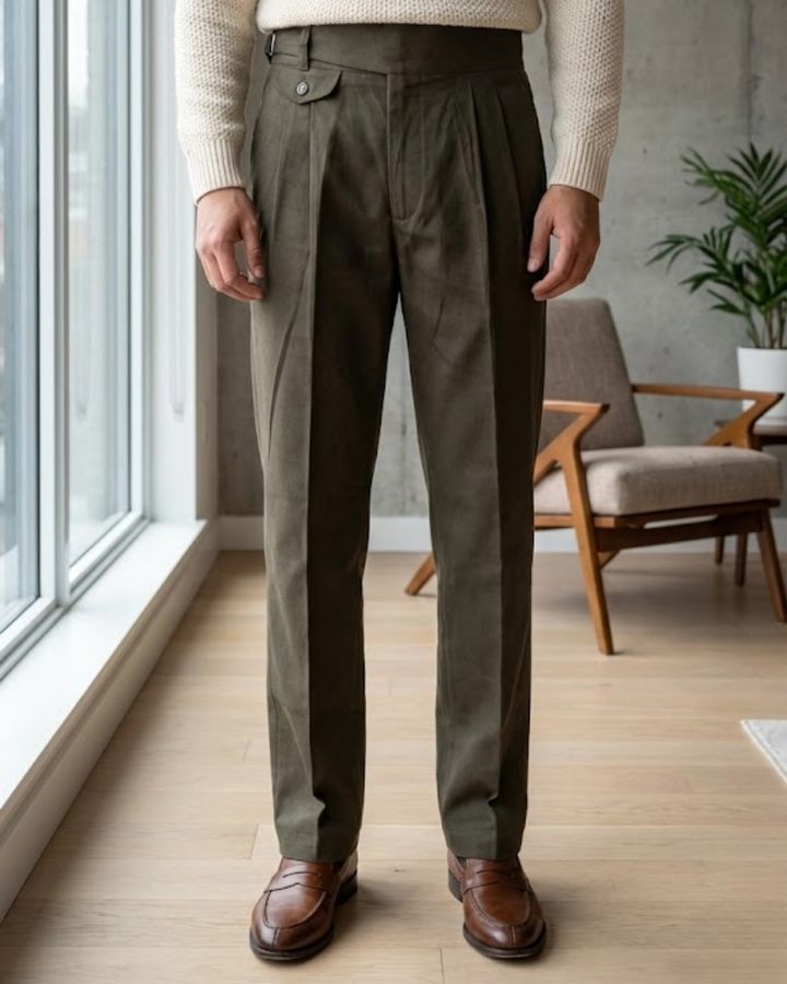 Men’s Olive Green Gorkha Pants – 100% Cotton Straight Fit with Adjustable Side Buckle