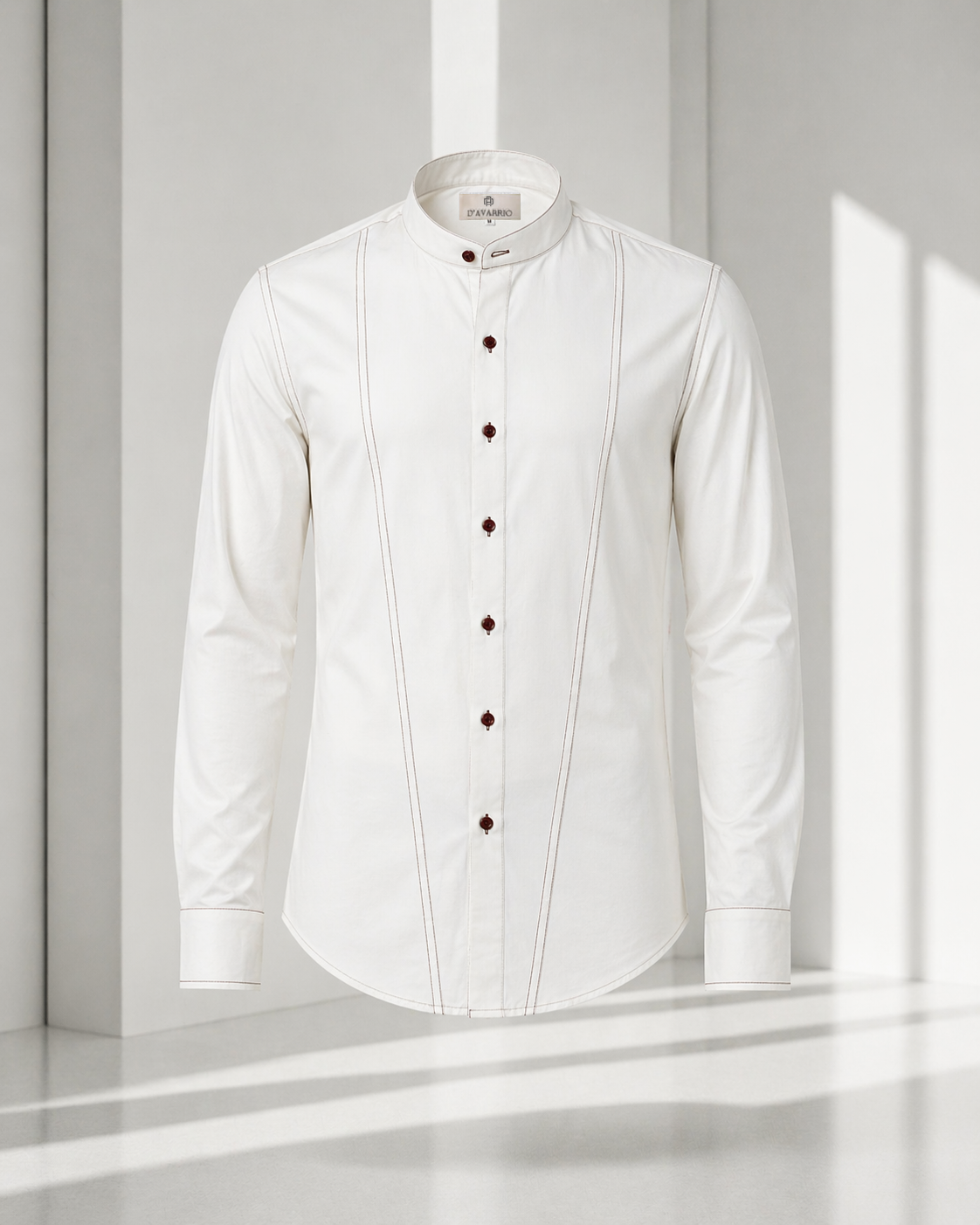 Men’s White Cotton Lycra Mandarin Collar Shirt – Premium Stretch Fit Essential