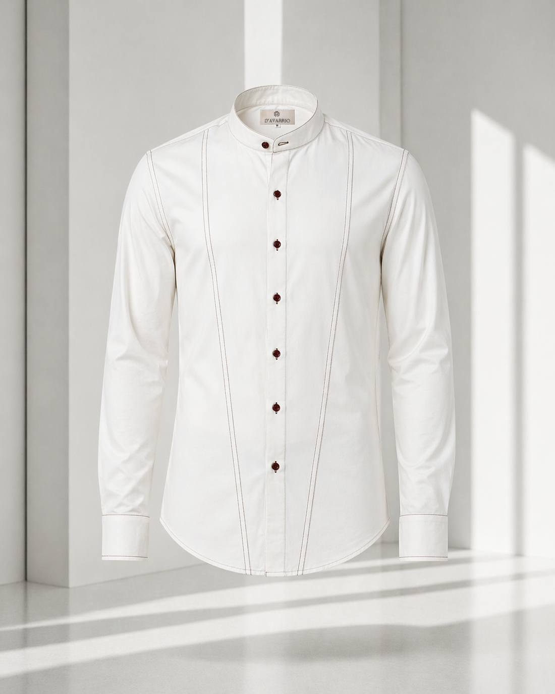 Men’s White Cotton Lycra Mandarin Collar Shirt – Premium Stretch Fit Essential